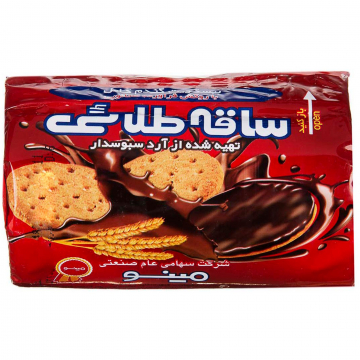 بیسکویت روکش دار شکلاتی سبوس دار ساقه طلایی مینو 220 گرمی